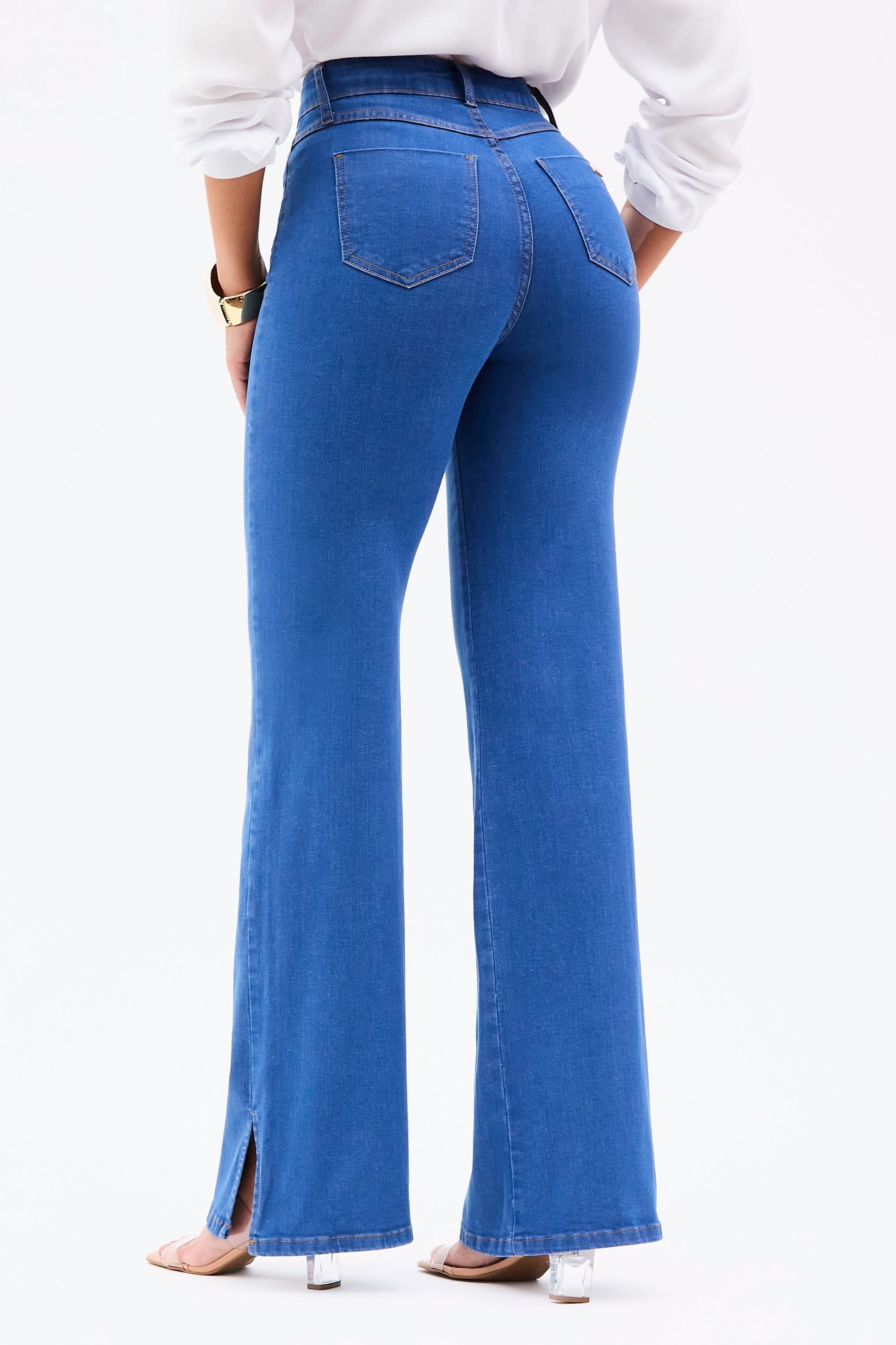 Calça Jeans Modeladora Linea Wide Leg Cós Médio Jeans Médio