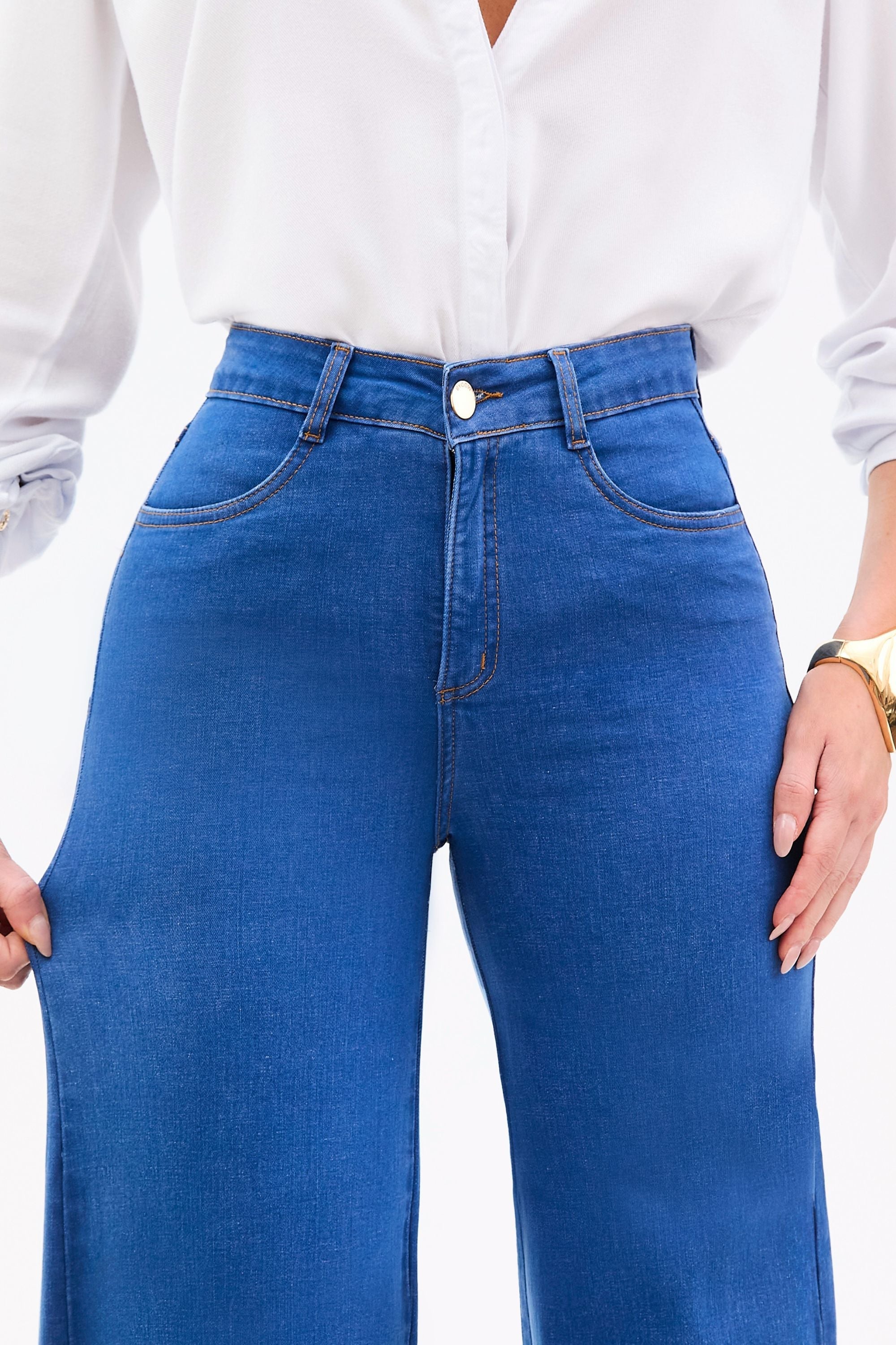 Calça Jeans Modeladora Linea Pantalona Cós Médio Jeans Médio